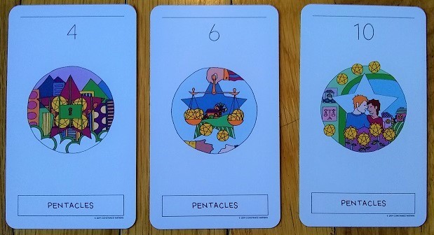 46Coins 4, 5, and 6 of Pentacles from the Reverie Tarot