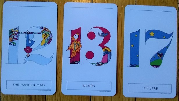 3Majors The Hanged Man, Death, and the Star from the Reverie Tarot