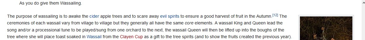 Wassail Wikipedia 'Wassail' article screencap.